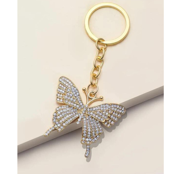Rhinestone Butterfly Keychain Keyring Gold Link Butterfly Charm Pendant Keys - Picture 5 of 14